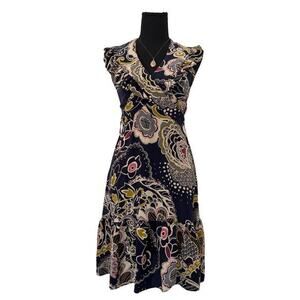 Anthropologie Postella 100% Silk Halter Ruffle Wrap Dress Navy Multi Floral SP